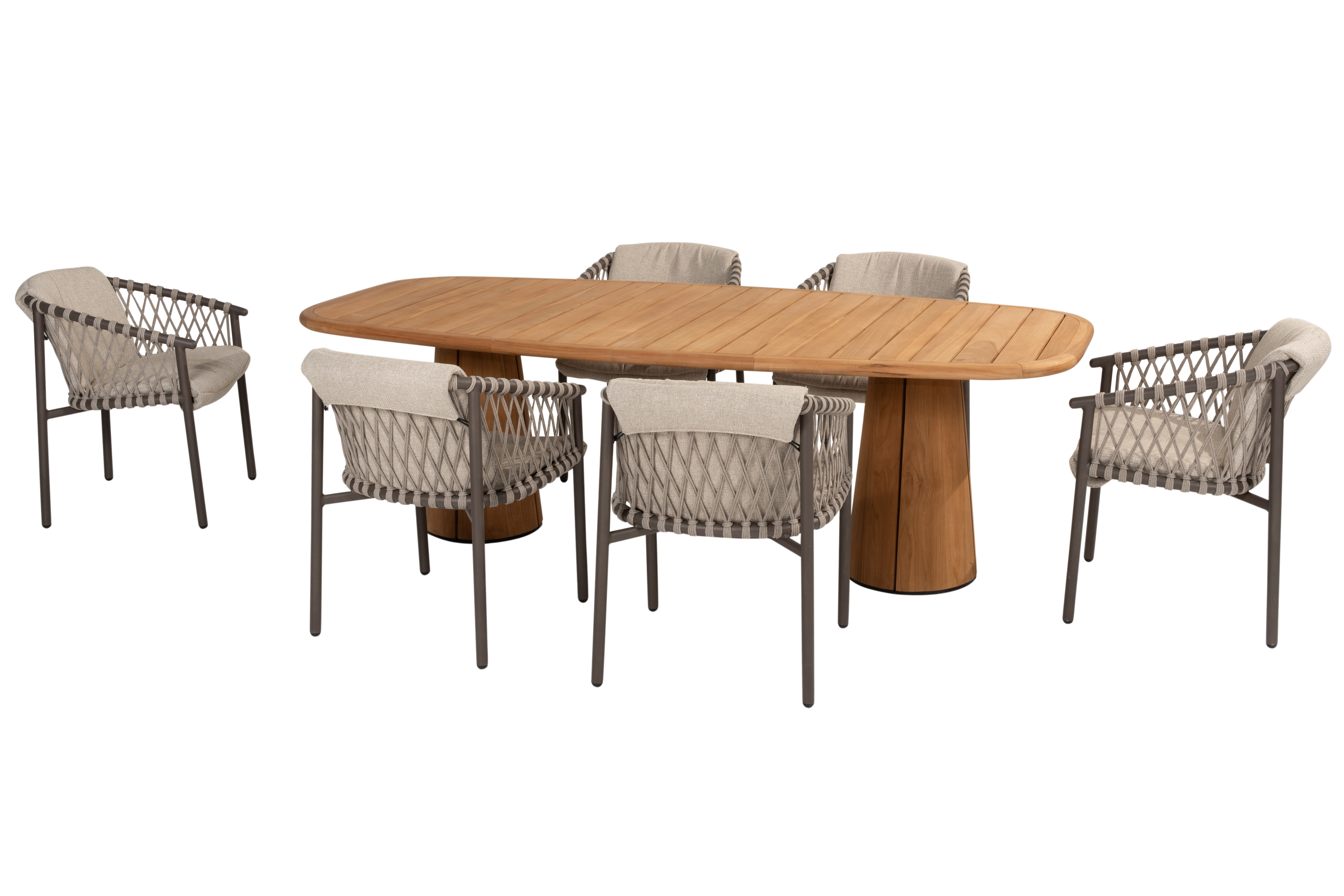  Taste Capri Barrel Table 240 Teak + 6x Allora - Terre